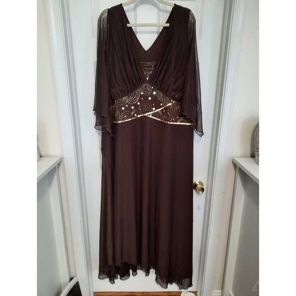 Brown Zaftique Dress with gold beading